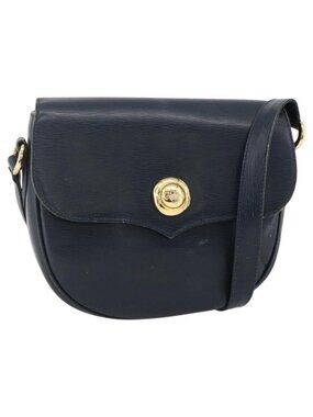 Authentic Chloe Shoulder Bag Leather Navy Gold